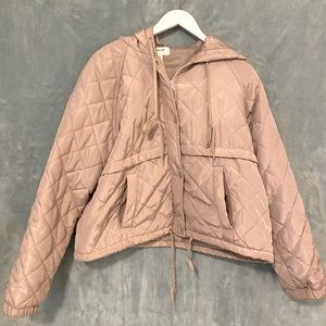 Womens Beige trendy, quilted, jacket with hood. Size M